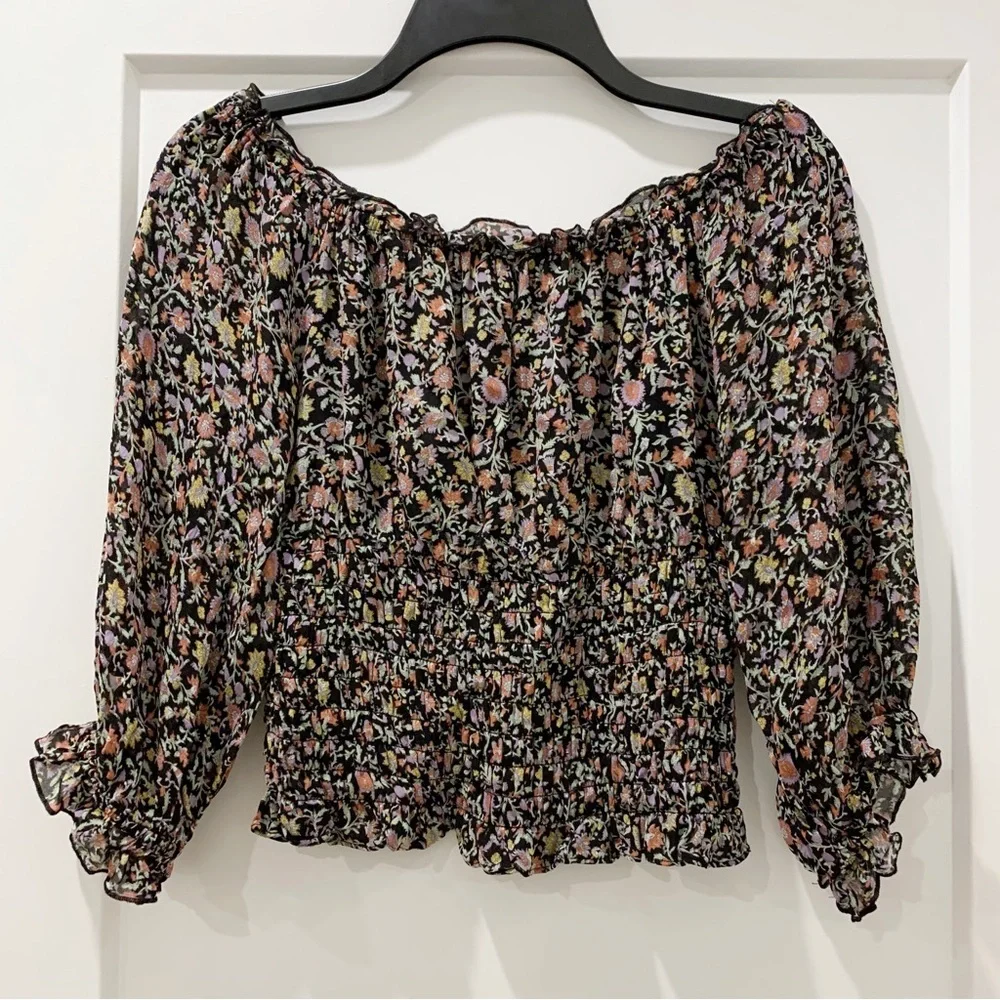 Anthropologie Lucia Smocked Off-Shoulder Floral Peasant Top - Picture 2 of 9
